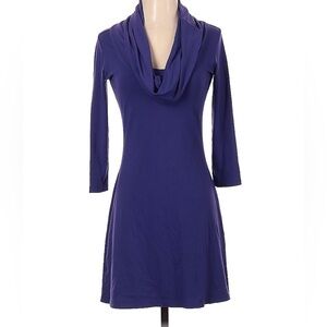 SUSANA MONACO Purple Blue Cowl Neck 3/4 Sleeve A Line Dress Small